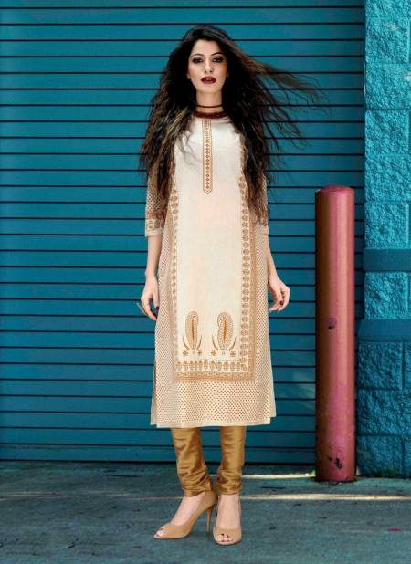 Cream And Gold Colour Fancy Designer Casual Wear Cotton Blend Checks Printed Designer Kurti Collection Suhani-6